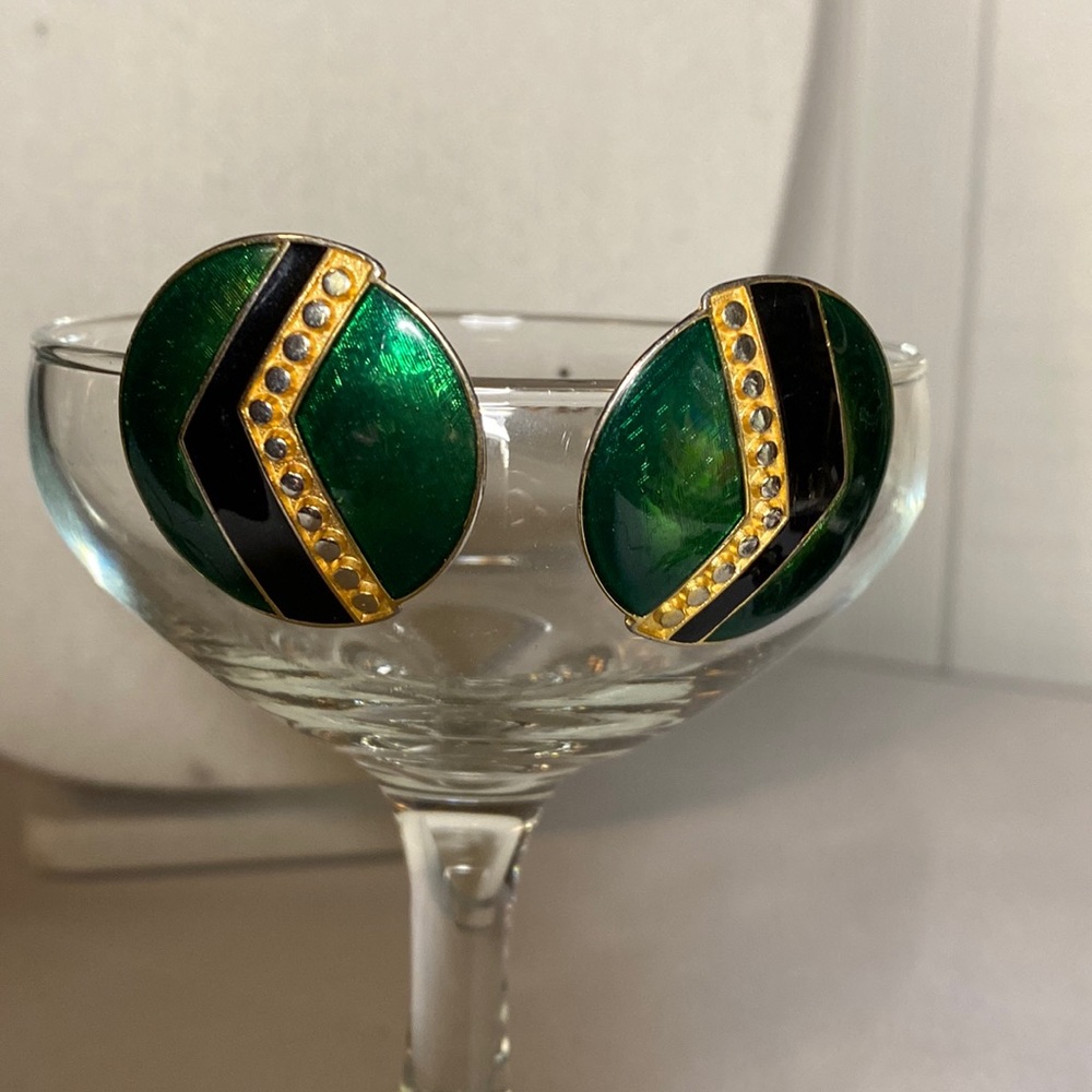 Vintage green Goldtone enameled earrings